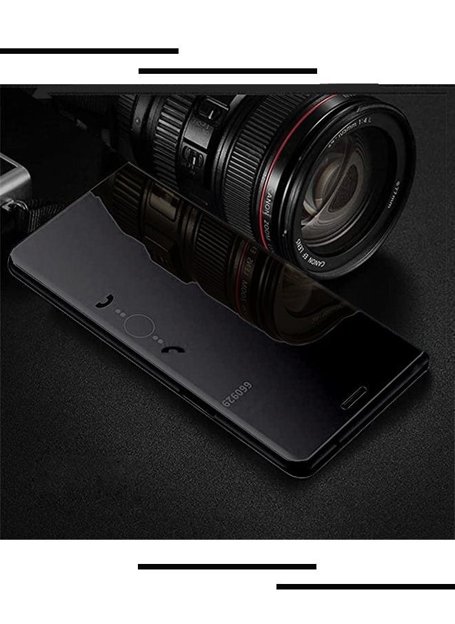 Case for Samsung Galaxy S7 Edge Case Luxury Clear View Plating Mirror Case Anti-drop Built-in Flip Cover Folding Bracket PC+PU 360 Degrees Full Body Protective Leather Cover（Black）