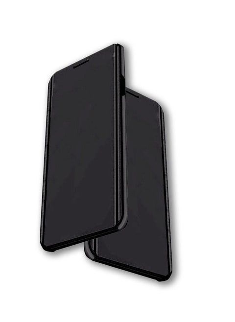 Case for Samsung Galaxy S7 Edge Case Luxury Clear View Plating Mirror Case Anti-drop Built-in Flip Cover Folding Bracket PC+PU 360 Degrees Full Body Protective Leather Cover（Black）