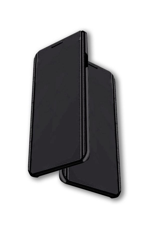 Case for Samsung Galaxy S7 Edge Case Luxury Clear View Plating Mirror Case Anti-drop Built-in Flip Cover Folding Bracket PC+PU 360 Degrees Full Body Protective Leather Cover（Black）