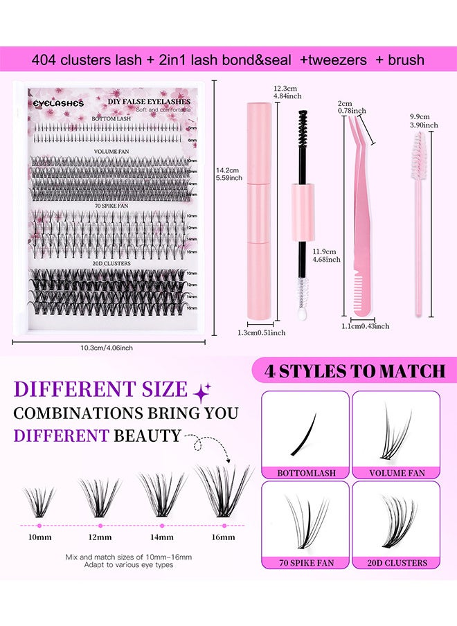 Depend - 4 Styles DIY Eyelash Extension Kit 404 Clusters, 5-16MM Mixed Individual Lashes Cluster, Natural Curl Personal Eyelash Set, Segmented False Eyelashes, Thick Eyelashes - Image 1