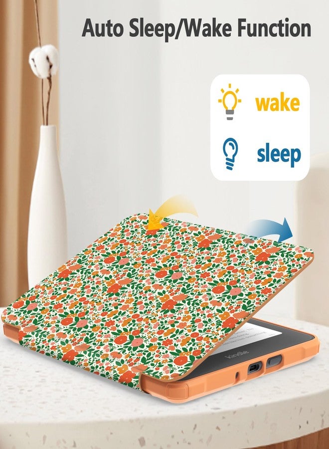 E NET-CASE Case for Kindle Paperwhite 12th Gen 2024 Released (7") & Kindle Colorsoft Signature Edition,Clear Back Shell Durable PU Leather Cover with Auto Sleep Wake,Orange Flower - Image 4