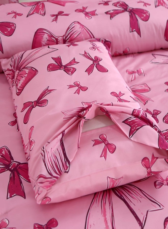SDIII 3PCS Pink Bow Comforter Set Queen, Soft and Breathable Microfiber Lightweight Comforter Bows, Pink Bow Queen Bedding Set for Girls Kids Teens - Image 4
