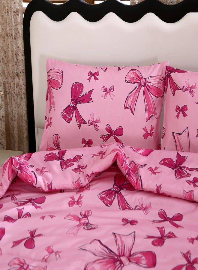SDIII 3PCS Pink Bow Comforter Set Queen, Soft and Breathable Microfiber Lightweight Comforter Bows, Pink Bow Queen Bedding Set for Girls Kids Teens - Image 3