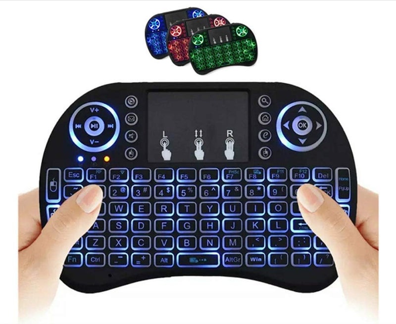 إكسفور Excefore لوحة مفاتيح مصغرة لاسلكية مع جهاز تحكم عن بعد وماوس مع لوحة لمس ووحدة تحكم مدمجة مع إضاءة خلفية RGB لتلفزيون ذكي وصندوق تلفزيون أندرويد وكمبيوتر وIPTTV 2.4GHz - Image 1