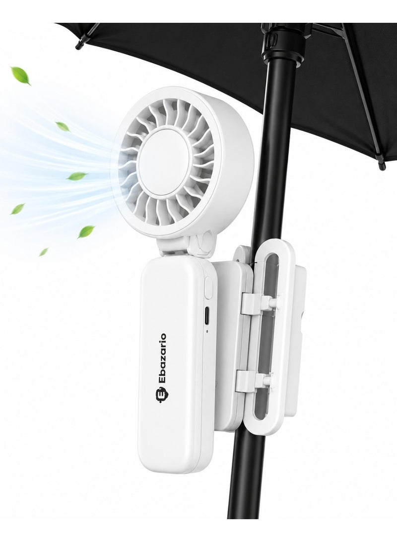Ebazario Portable Clip On Fan Rechargeable USB Mini Fan 360° Adjustable Cooling Fan for Stroller Desk Camping Travel Bedroom Office Quiet Strong Wind Compact Foldable Fan White - Image 1