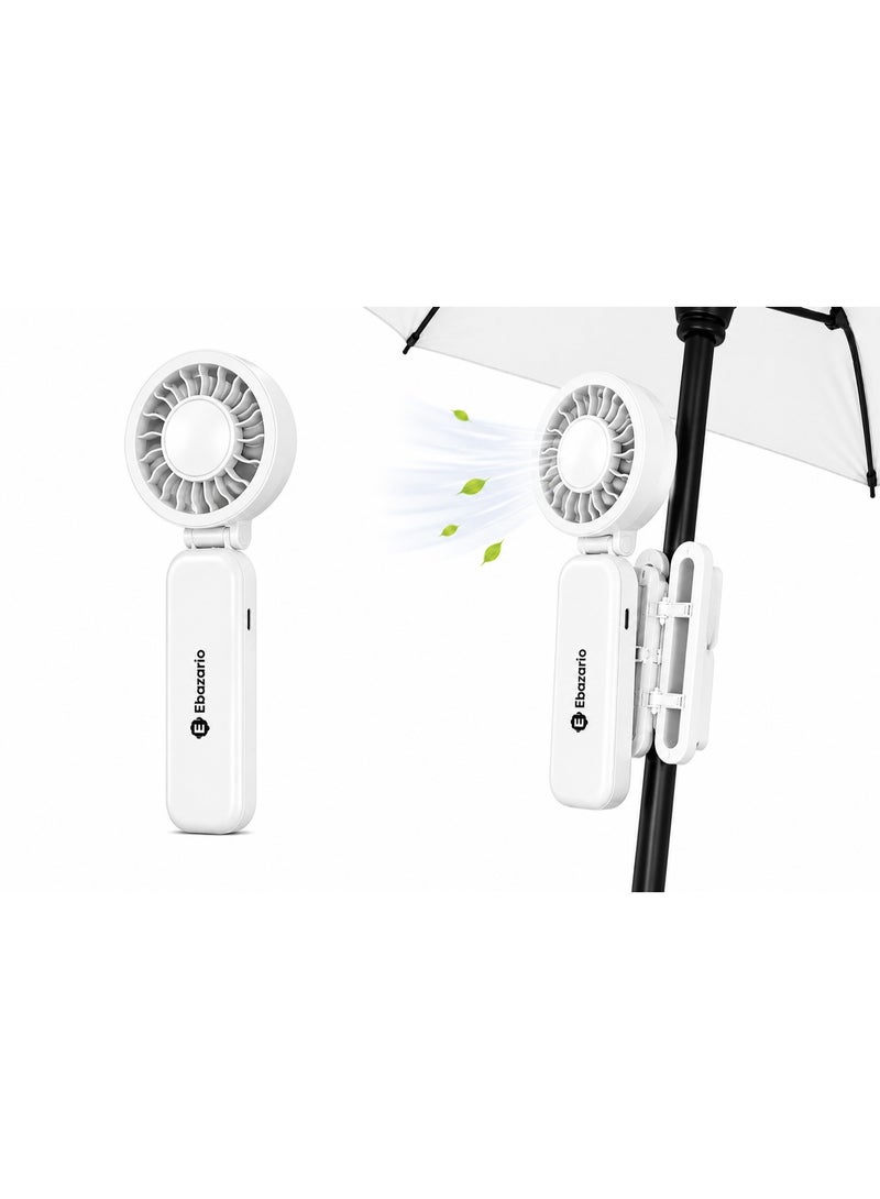 Ebazario Portable Clip On Fan Rechargeable USB Mini Fan 360° Adjustable Cooling Fan for Stroller Desk Camping Travel Bedroom Office Quiet Strong Wind Compact Foldable Fan White - Image 2