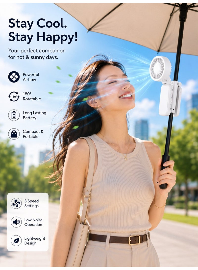 Ebazario Portable Clip On Fan Rechargeable USB Mini Fan 360° Adjustable Cooling Fan for Stroller Desk Camping Travel Bedroom Office Quiet Strong Wind Compact Foldable Fan White - Image 3