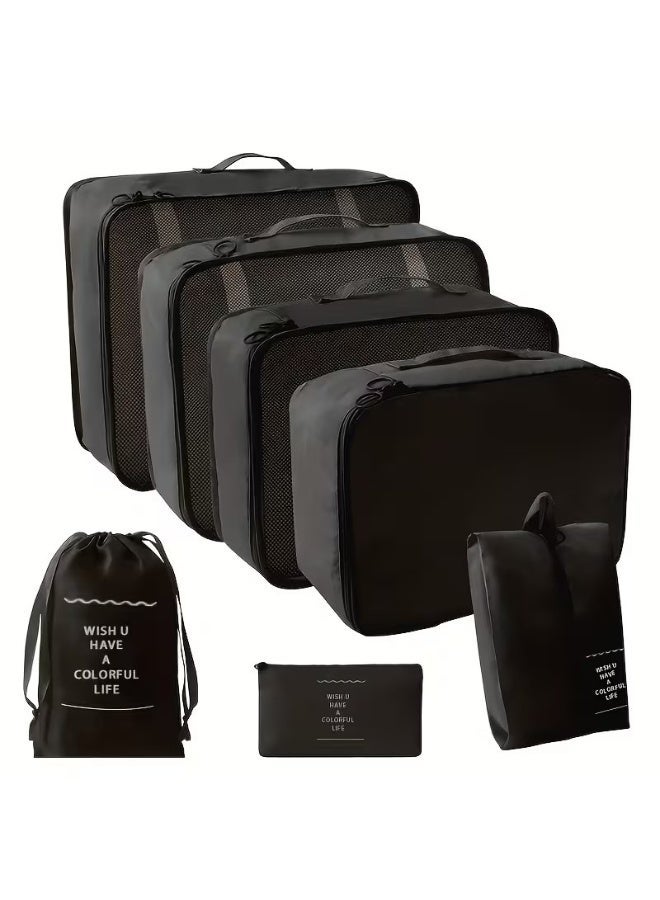 Goolsky 7pcs Travel Organizer Bag Set, Carry-On Suitcase Storage Bags with Separate Underwear and Lingerie Pouches for Maternity Wear, Portable Packing Accessories, Toiletry Bags for Clothes, Shoes, and Cosmetics. Ideal for Family Vacations, Business Trips, Backpacking, Camping, Hiking, Cruise Holidays - Image 1