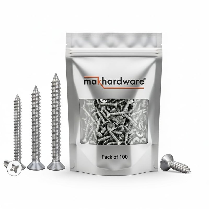 mak hardware ® Stainless Steel 304 Phillips Star Head Screws – Anti-Rust, Durable Screws for Wood, Plywood, Drywall & Wall Fixing – Pack of 100 (25mm) - Image 1