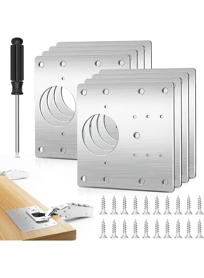 S-TOP Cabinet Repair Plates, 8 Pcs Cabinet Hinges Repair Plate, Stainless Steel Hinge Repair Brackets for Wooden Cabinet Door, Kitchen Cabinet, Wardrobes, Tables(8 Pcs/silver) - Image 1
