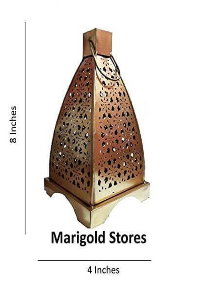Marigold Stores فانوس معدني ذهبي عتيق بتصميم رائع / حامل شموع مغربي / فانوس معلق مع شمعة صغيرة - من متاجر ماريجولد® - Image 4
