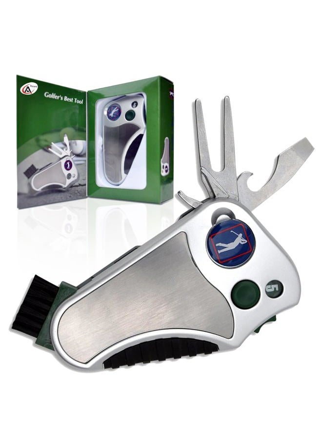 Ascent Golfer's Best Tool Golf Multitool All-in-ONE - Stroke Counter, Divot Repair Tool, Brush, Ball Marker, Cleat Tightener, Club Groove Cleaner, Best Golf Gift Idea for Men Women, Souvenir, Present - Image 1