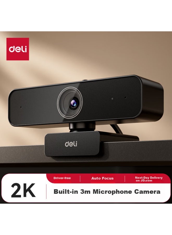 Deli 2k Hd Webcam With Microphone, Auto Focus, Usb External Webcam For Desktop Laptop, Video Conference Online Teaching Mm102 - Image 1
