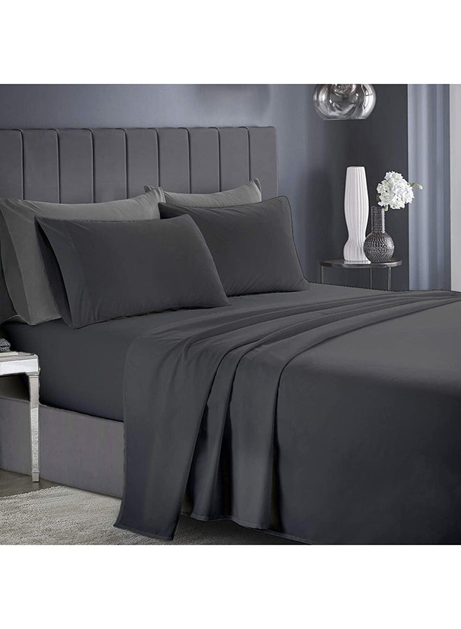 Infinitee Xclusives Queen Bed Sheet Set Dark Grey – 4 Piece Bedding Set, 230 × 260 cm, Soft Brushed Microfiber Bed Sheets, 40 cm Deep Pocket, Wrinkle & Fade Resistant