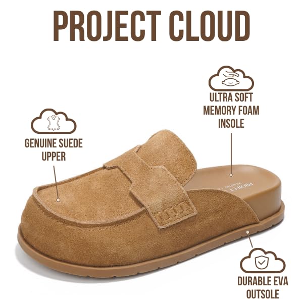 Project Cloud Genuine Leather Womens Clog - Memory Foam Arch Support Non-Slip Sole Mules & Clogs for Women Footwear - Platform Winter Shoes (Foamy,CHSTNUTSU, 8.5) - Image 2