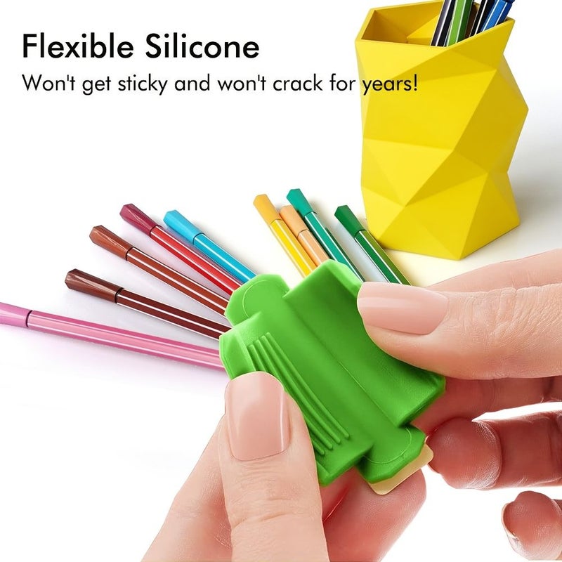 5 Pack Silicone Pen Holders Green Waterproof Adhesive Desk Organizer Square Storage - Image 3