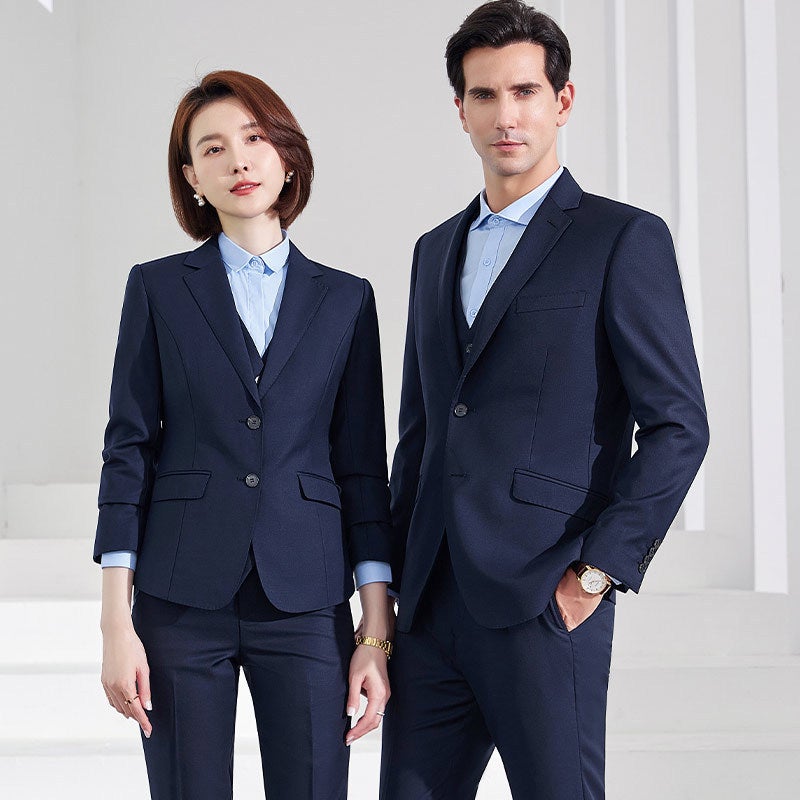 Advanced Sense Navy Blue Wool Suit Men'S And Women'S Suit Slim-Fit Business Dress Suit Three-Piece 4S Shop Work Clothes - Image 3