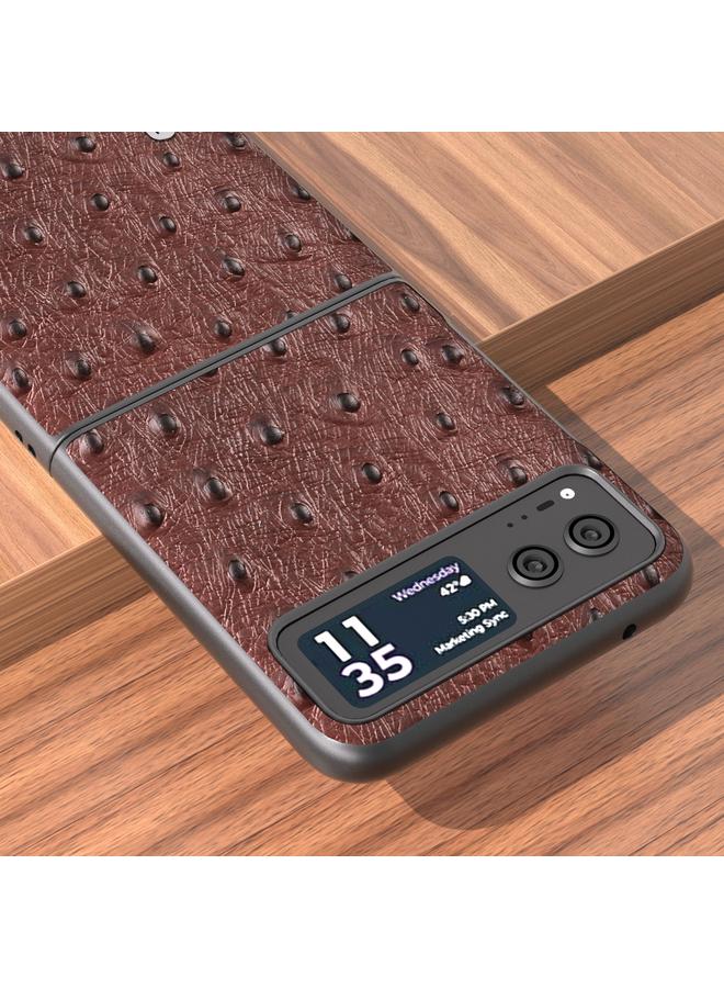 اس-توب جراب لهاتف Motorola Razr 40 من ABEEL مصنوع من جلد طبيعي بنقشة جلد النعام - Image 4