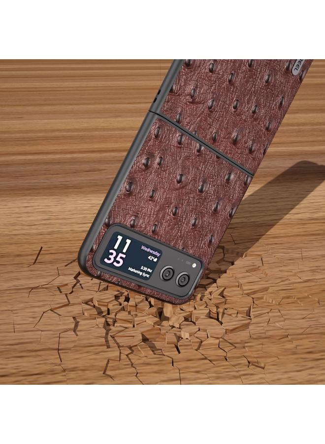 اس-توب جراب لهاتف Motorola Razr 40 من ABEEL مصنوع من جلد طبيعي بنقشة جلد النعام - Image 5