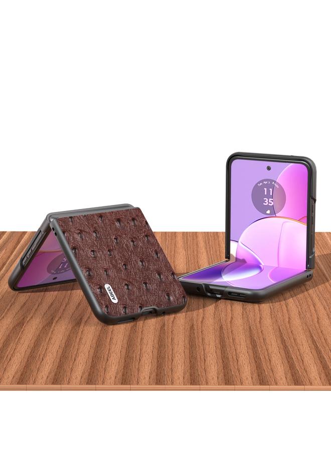 اس-توب جراب لهاتف Motorola Razr 40 من ABEEL مصنوع من جلد طبيعي بنقشة جلد النعام - Image 3