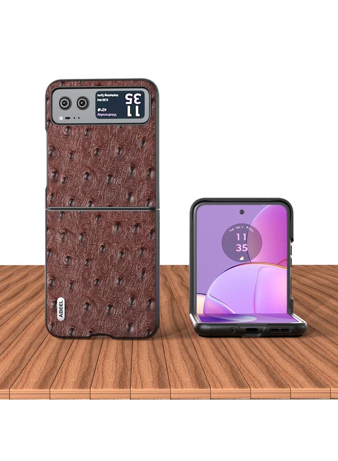 اس-توب جراب لهاتف Motorola Razr 40 من ABEEL مصنوع من جلد طبيعي بنقشة جلد النعام - Image 2