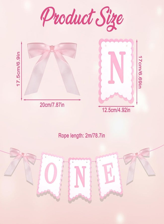 Tweruna Pink One High Chair Banner for Baby Girls, Cute Highchair Banner 1st Birthday Girl with Bow, Birthday One High Chair Banners for Party Decoration - Image 2