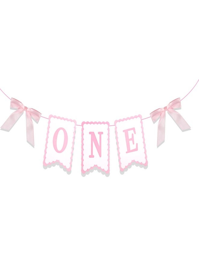 Tweruna Pink One High Chair Banner for Baby Girls, Cute Highchair Banner 1st Birthday Girl with Bow, Birthday One High Chair Banners for Party Decoration - Image 1