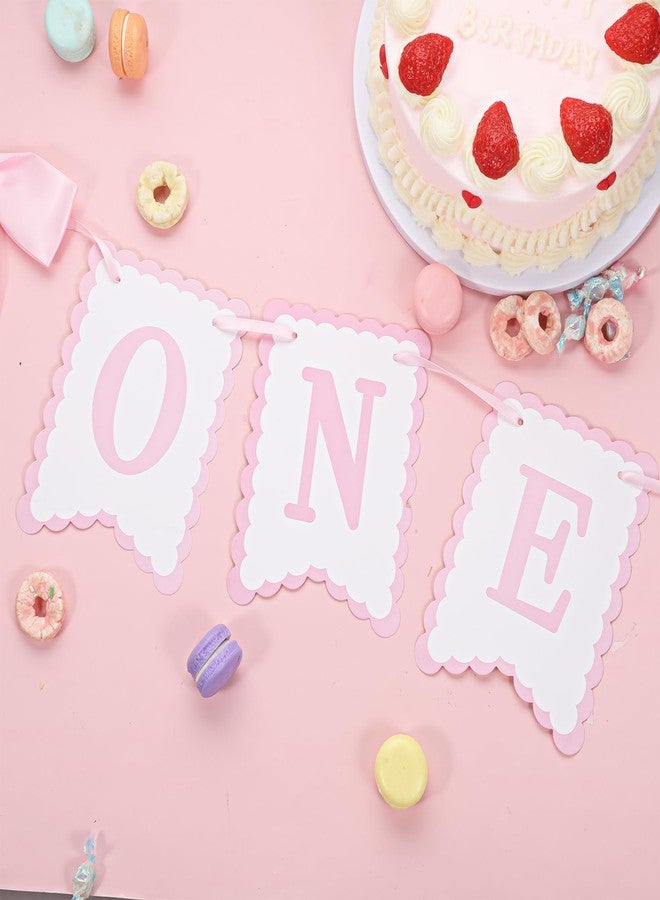 Tweruna Pink One High Chair Banner for Baby Girls, Cute Highchair Banner 1st Birthday Girl with Bow, Birthday One High Chair Banners for Party Decoration - Image 3