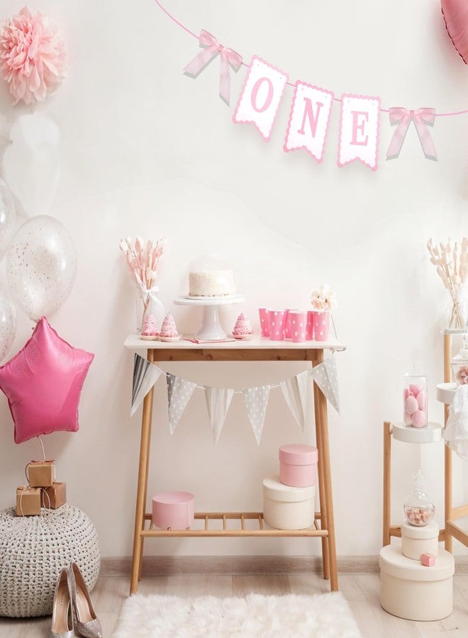 Tweruna Pink One High Chair Banner for Baby Girls, Cute Highchair Banner 1st Birthday Girl with Bow, Birthday One High Chair Banners for Party Decoration - Image 5