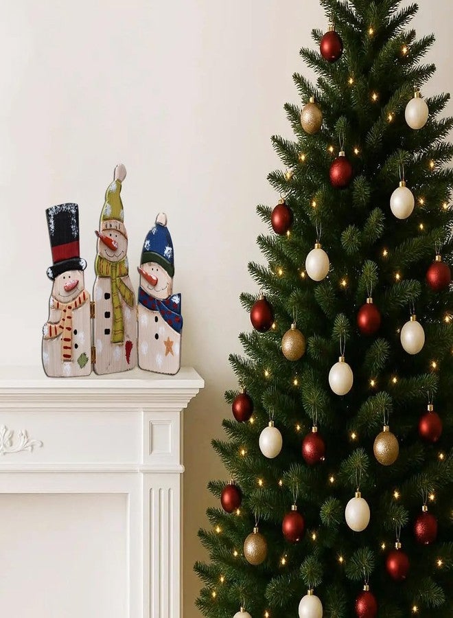 YK Decor Wood Snowman Tabletop Decoration Triple Snowman Decorative Folding Screen Wooden Christmas Signs Holiday Centerpiece Home Xmas Decor - Image 4