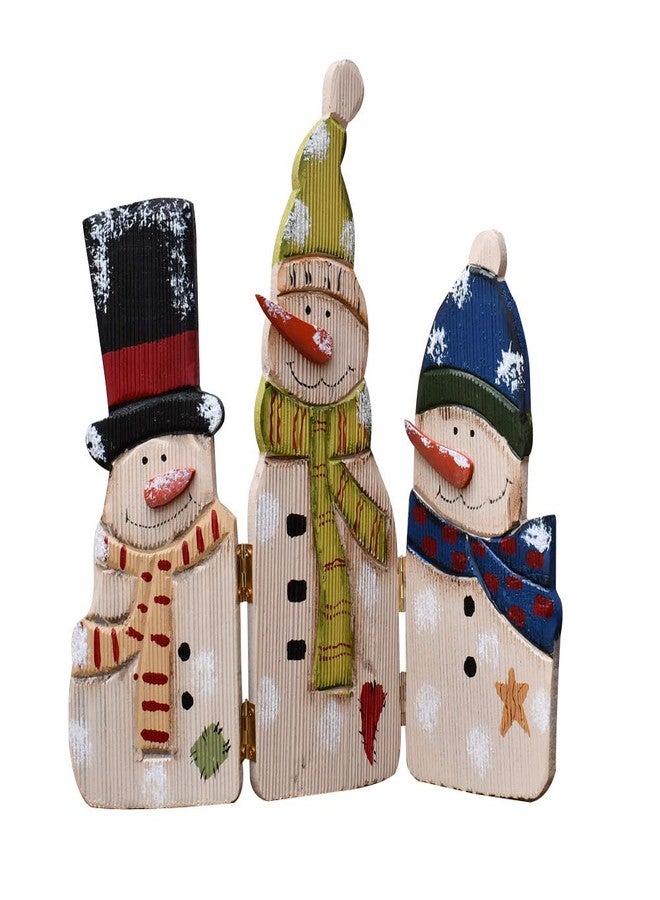 YK Decor Wood Snowman Tabletop Decoration Triple Snowman Decorative Folding Screen Wooden Christmas Signs Holiday Centerpiece Home Xmas Decor - Image 1