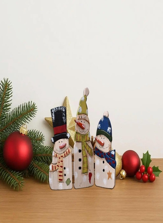 YK Decor Wood Snowman Tabletop Decoration Triple Snowman Decorative Folding Screen Wooden Christmas Signs Holiday Centerpiece Home Xmas Decor - Image 5