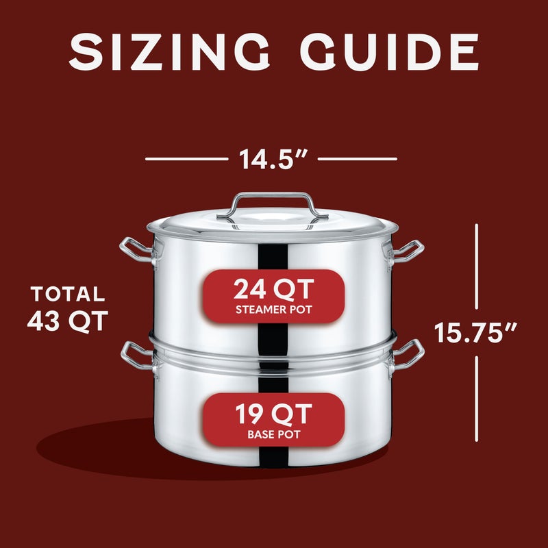 CONCORD Extra Large Outdoor Stainless Steel Stock Pot Steamer and Braiser Combo. Great for steaming oysters, crab, crawfish and more (24 QT) - Image 2