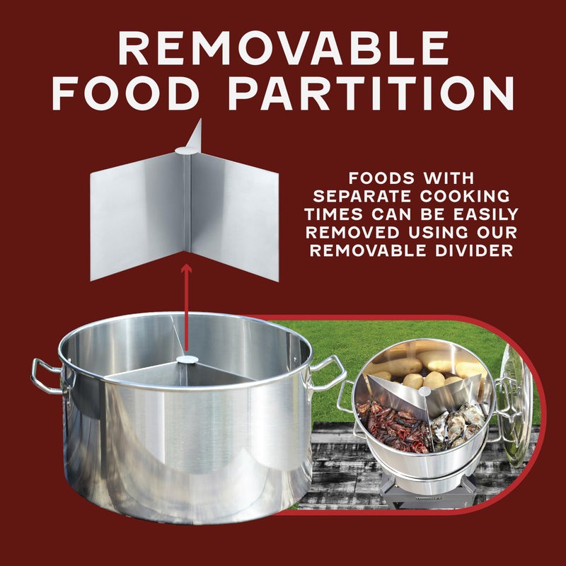 CONCORD Extra Large Outdoor Stainless Steel Stock Pot Steamer and Braiser Combo. Great for steaming oysters, crab, crawfish and more (24 QT) - Image 4