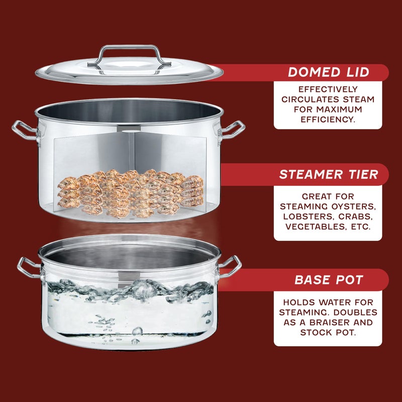 CONCORD Extra Large Outdoor Stainless Steel Stock Pot Steamer and Braiser Combo. Great for steaming oysters, crab, crawfish and more (24 QT) - Image 3