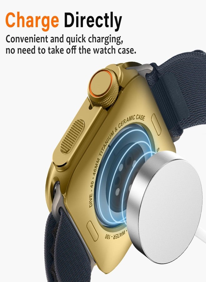 اميزي جراب حماية أميزي 2 في 1 متوافق مع ساعة أبل سيريز 11/10 مقاس 46 مم، مصنوع من البولي كربونات الصلب المقاوم للخدوش، بإطار معدني رفيع للغاية، لون ذهبي. - Image 5