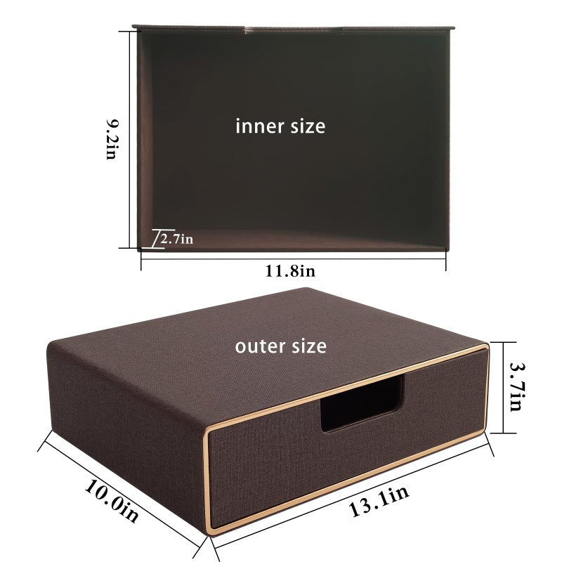 RHCSZ Stackable Organizer Drawer Classic Brown Pu Leather Handmade,Organize Home Office Desk Accessories and Sort Letter-Size Paper/a4 Document,Desk Caddy with Drawers Storage Box,13.1x10x3.7inches - Image 4