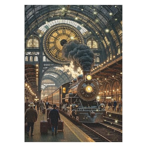 PPuzzling Vintage Train Puzzles for Adults 1000 Pieces Steam Train Station Art Jigsaw Puzzle Classic Railway Scenery Puzzles as Home Wall Art - Image 5