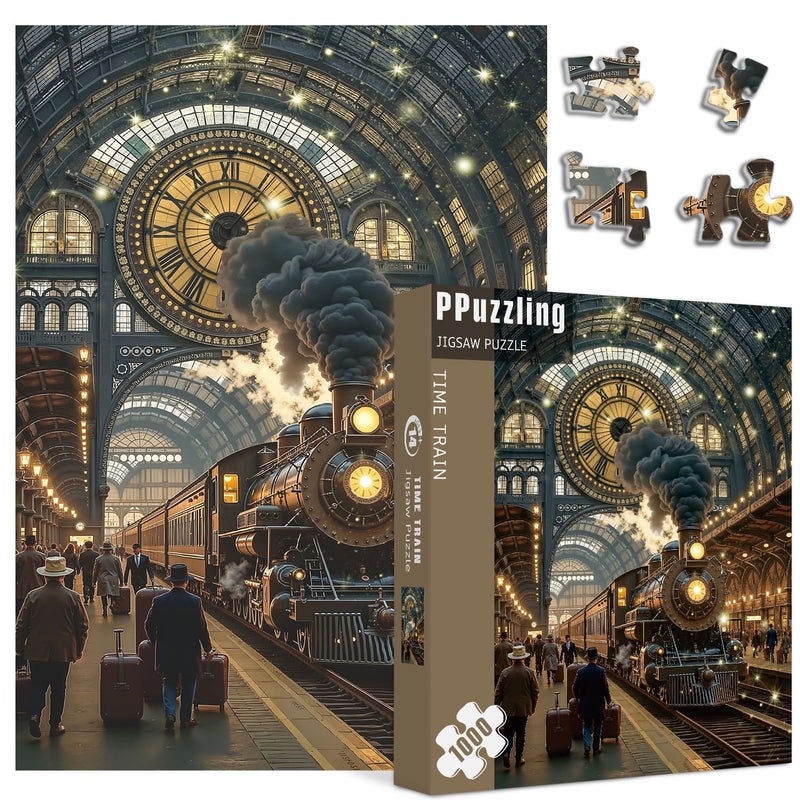 PPuzzling Vintage Train Puzzles for Adults 1000 Pieces Steam Train Station Art Jigsaw Puzzle Classic Railway Scenery Puzzles as Home Wall Art - Image 3