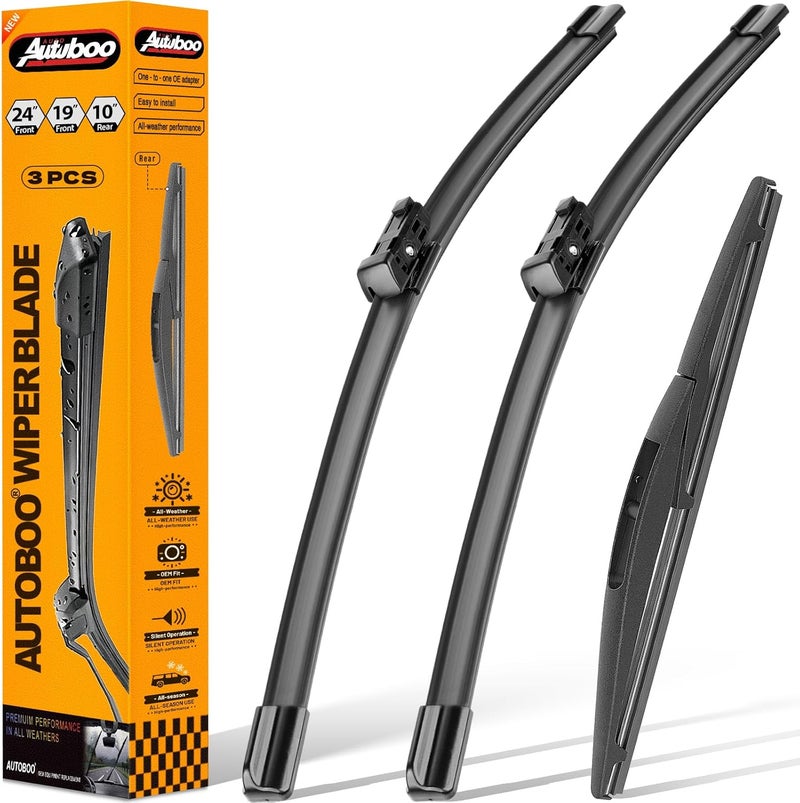 AUTOBOO 24"+19" شفرات ماسحات الزجاج الأمامي بديلة لهوندا CRV CR-V 2023 2024 2025 مع شفرة ماسحة خلفية 10 بوصة - جودة المصنع الأصلية (عبوة من 3 قطع) - Image 1