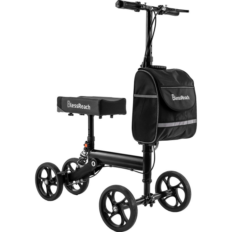 BlessReach Knee Scooter Steerable Knee Walker Deluxe Medical Scooter for Foot Injuries Adult Compact Crutches,Supports Up to 300 lbsï¼ˆBlackï¼‰ - Image 1
