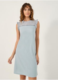 Styli SHIFFLI YOKE FLAT POMPOM TRIM DETAIL NIGHTDRESS-KNEE  - Image 2