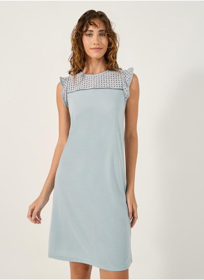 Styli SHIFFLI YOKE FLAT POMPOM TRIM DETAIL NIGHTDRESS-KNEE  - Image 2