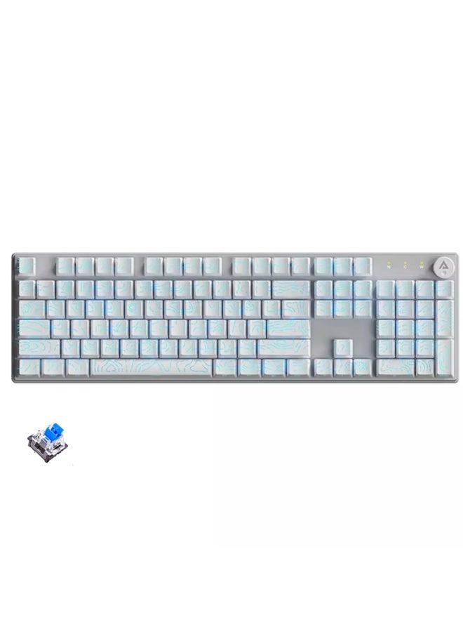 AMG20 Gaming Mechanical Keyboard – Hot-Swappable Blue Switches, Ice Blue LED Backlight, Ultra-Low 1ms Response Time & Multi-Function Control Knob (White) - Image 1
