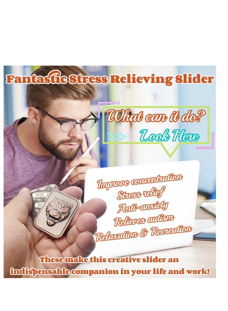 SYOSI Tiger Head Carving Metal Poker Fidget Slider,Men's EDC Hand Slider,Poker Push Card Stress Relief Toys,Magnetic Metal Poker Fidget Toys,Office Desk Toys Gifts for Boyfriend and Father - Image 2