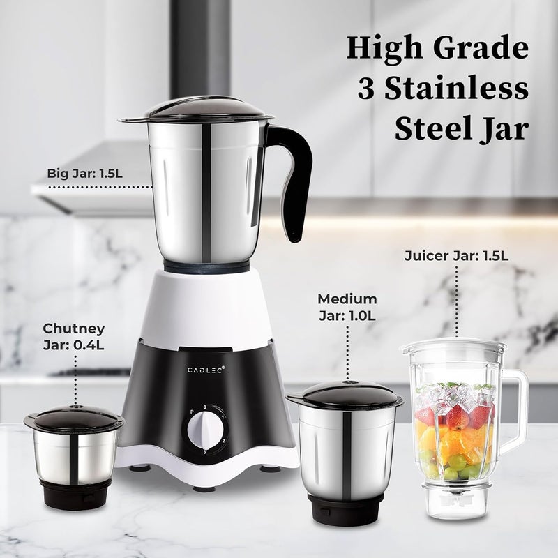 CADLEC JarGenie 4 Jar 750 Watt Mixer Grinder | High-Power Juicer, Blender & Mixer | Durable ABS Body | Multi-Function for Juicing & Blending | 2-Year Warranty - Image 3