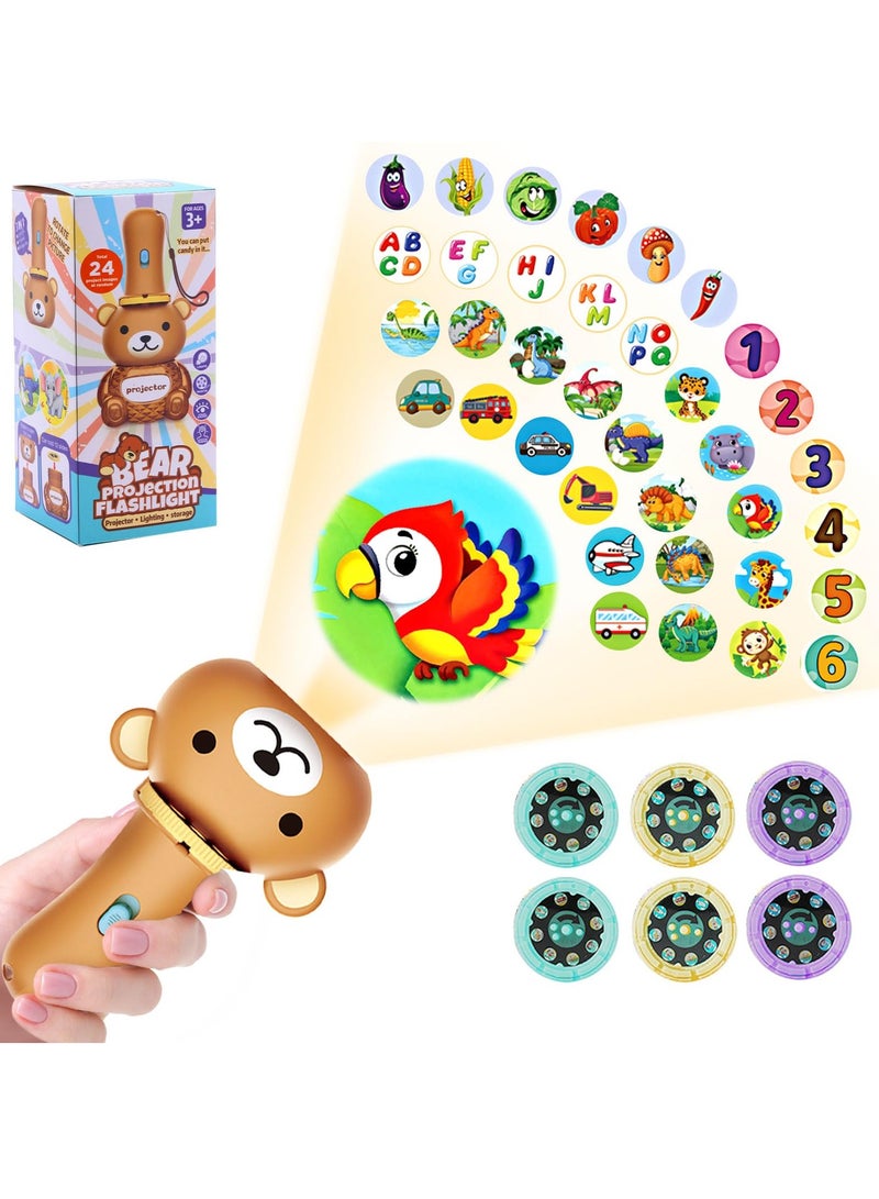 SYOSI Kids Flashlight Color Bear Projector, Flashlight Projector Toy for Boys Girls, with 48 Patterns, 26 Letter Educational Learning Projector Toys for Girls Boys Cognition Bedtime Education - Image 1
