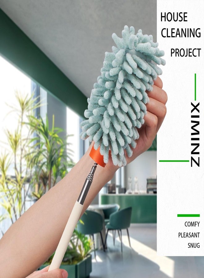 XIMINZ منفضة غبار خضراء قابلة للسحب مصنوعة من الألياف الدقيقة للتنظيف، قابلة للتمديد والغسل، أداة تنظيف يدوية من الريش لتنظيف المكتب والسيارة والنوافذ والكمبيوتر ومكيف الهواء - Image 3