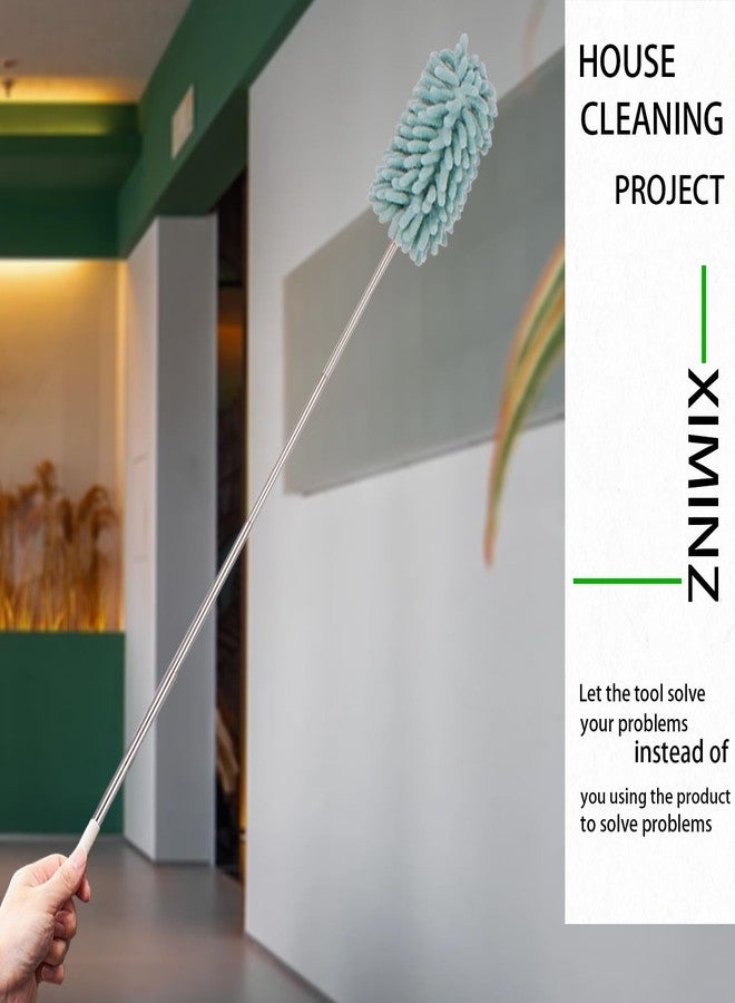XIMINZ منفضة غبار خضراء قابلة للسحب مصنوعة من الألياف الدقيقة للتنظيف، قابلة للتمديد والغسل، أداة تنظيف يدوية من الريش لتنظيف المكتب والسيارة والنوافذ والكمبيوتر ومكيف الهواء - Image 4