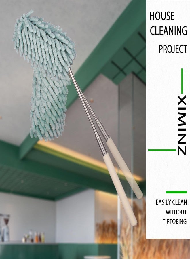 XIMINZ منفضة غبار خضراء قابلة للسحب مصنوعة من الألياف الدقيقة للتنظيف، قابلة للتمديد والغسل، أداة تنظيف يدوية من الريش لتنظيف المكتب والسيارة والنوافذ والكمبيوتر ومكيف الهواء - Image 5